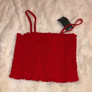 Red scrunched crop top tank